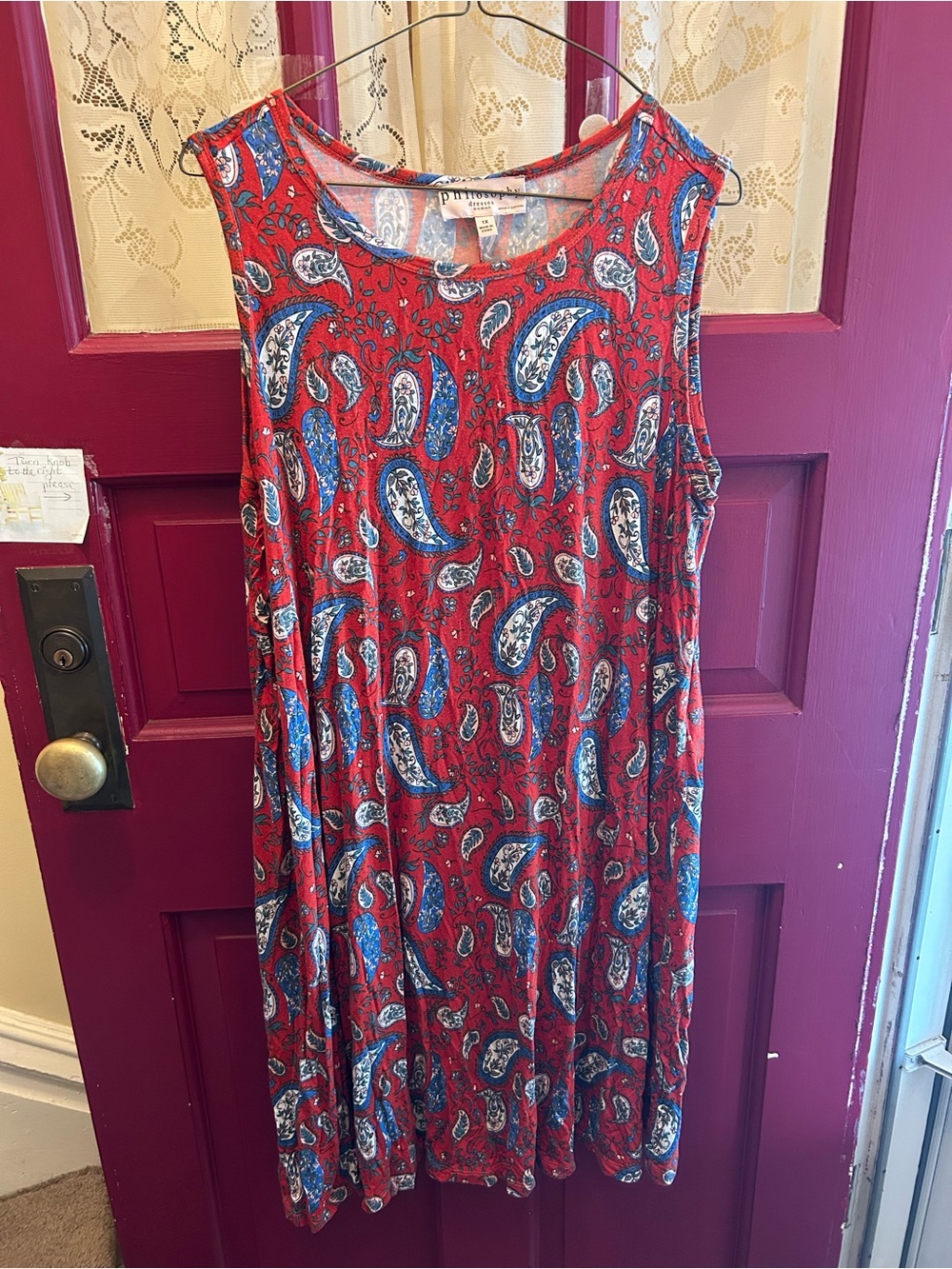 Philosophy Red Paisley Midi Dress with Blue Accents